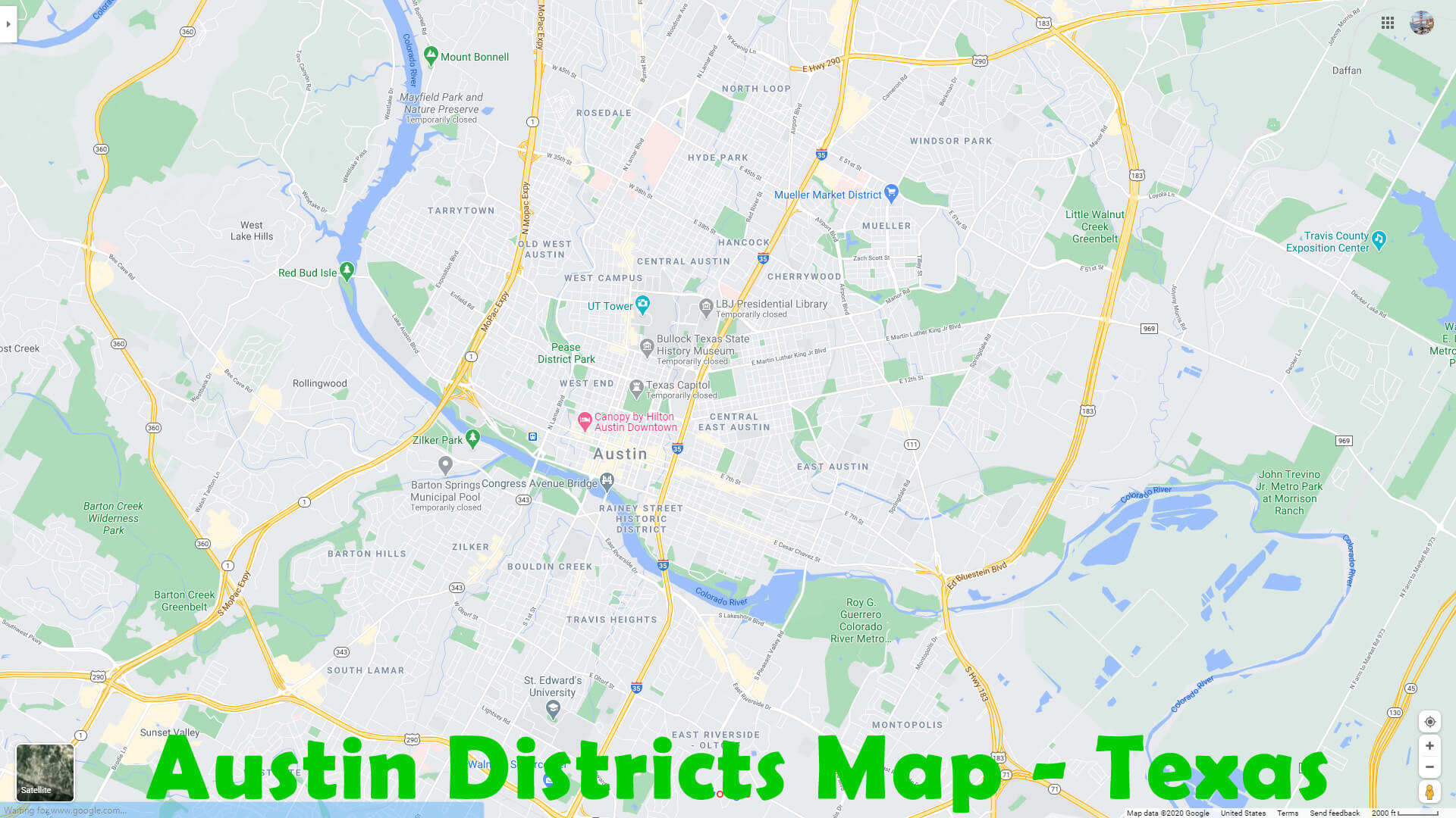 Austin Les quartiers Carte   Texas